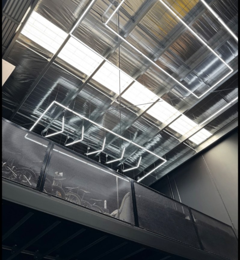 Feature LED lighting installed by Live Wire Solutions in a warehouse fitout