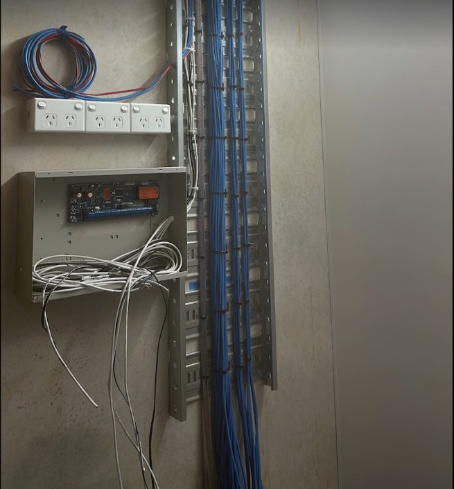 Data cabinet and comms cabling rough-in on a commercial site